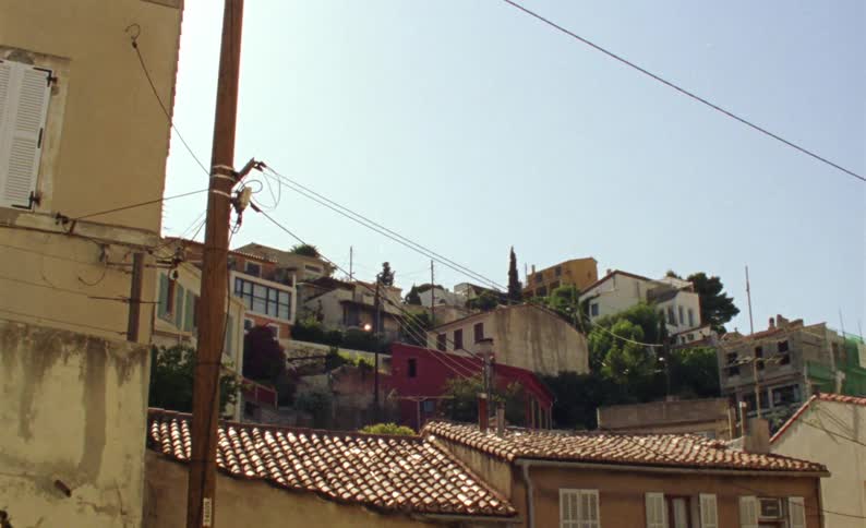 Panorama of a suburb with houses built on a hill