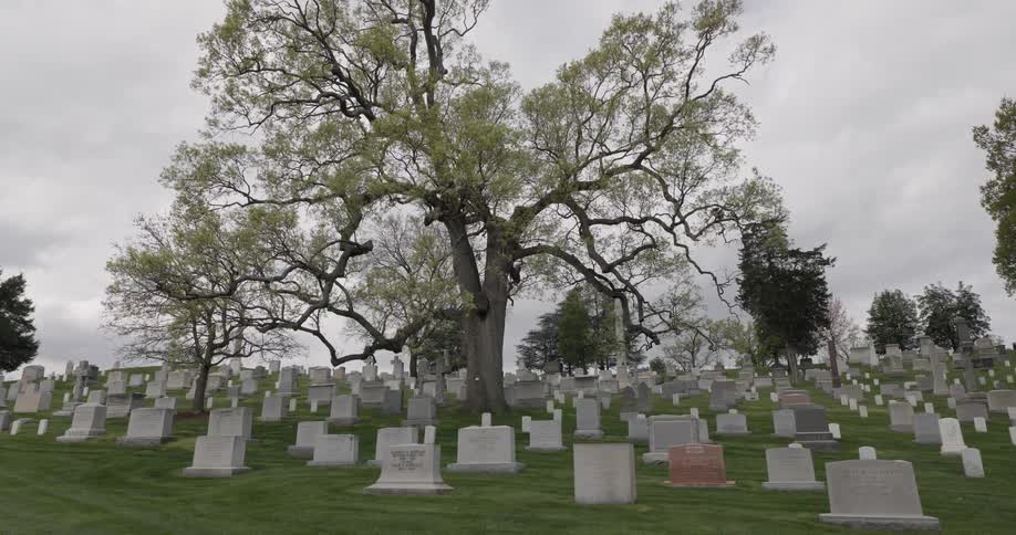 Cemetery with tombstones on a cloudy day