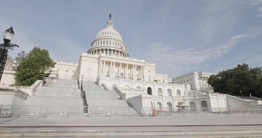 The capitol building is fenced off