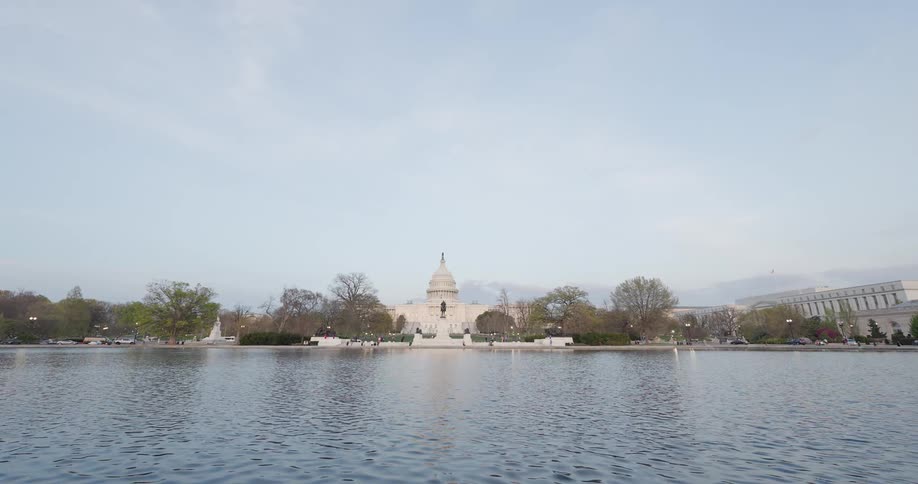 Panorama of a lake and the washington capitol in the background