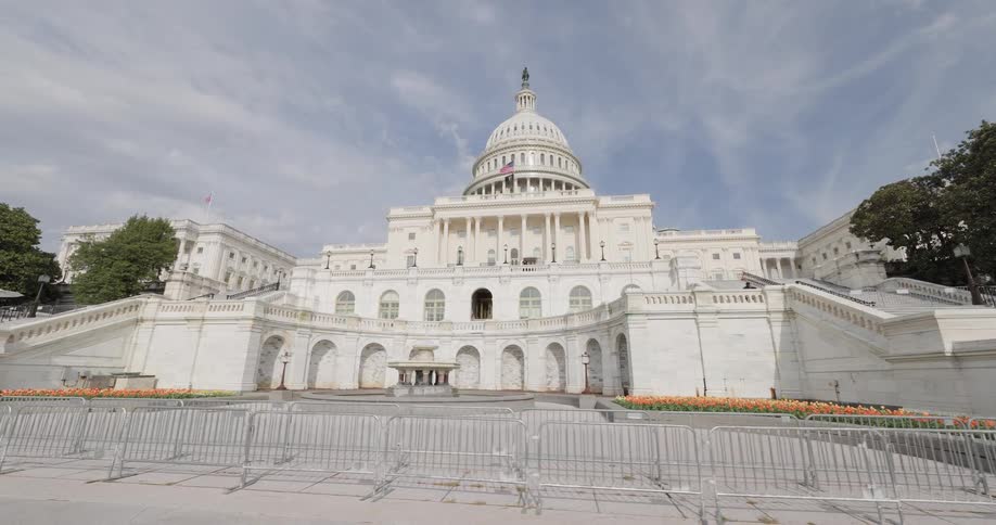A row of fences block off the capitol building