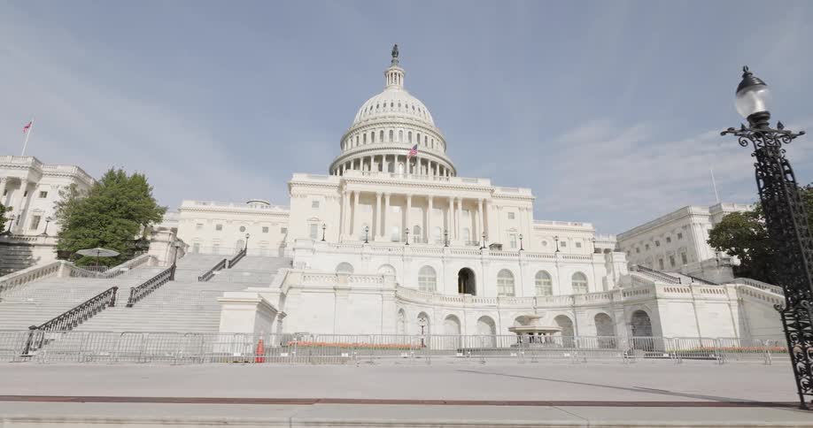 The capitol building is fenced off