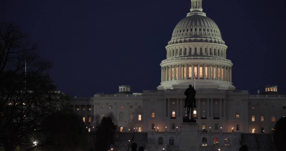Front part of the washington capitol illuminated at night