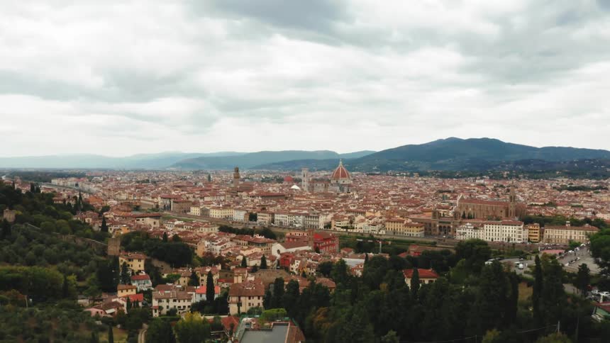 An aerial drone shot of Florence