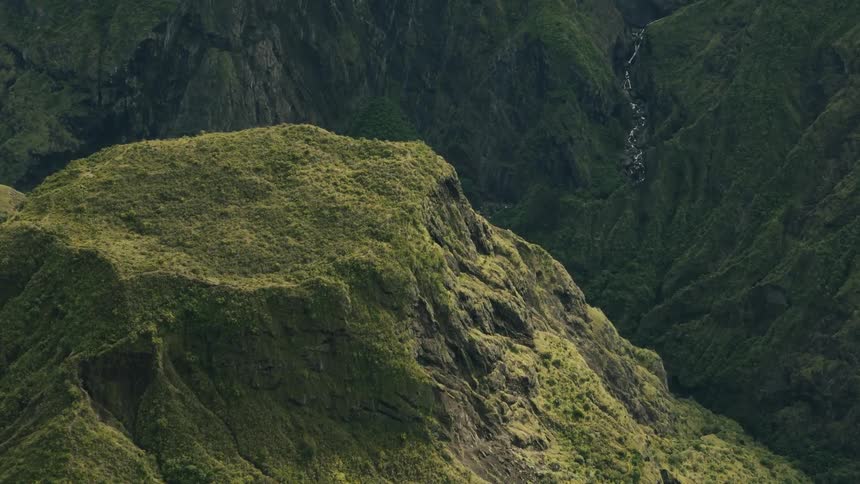 Natural scenery with naturally worn and greenish mountains