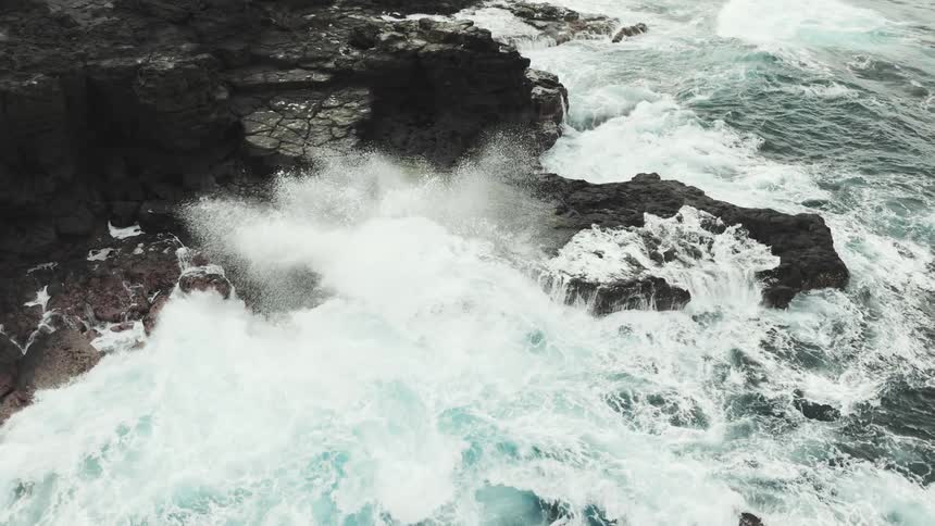 An aerial clip of a rocky shore