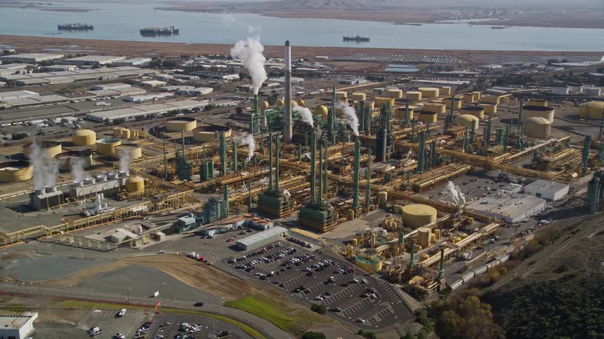An aerial clip of a power plant