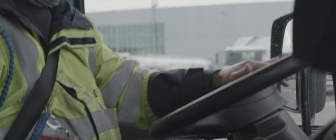 A man drives a truck