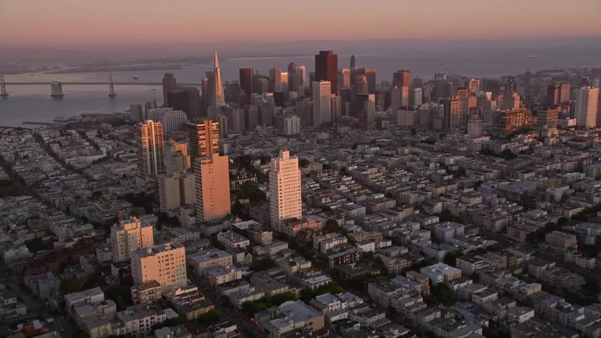 Aerial view of the city of san francisco at dusk