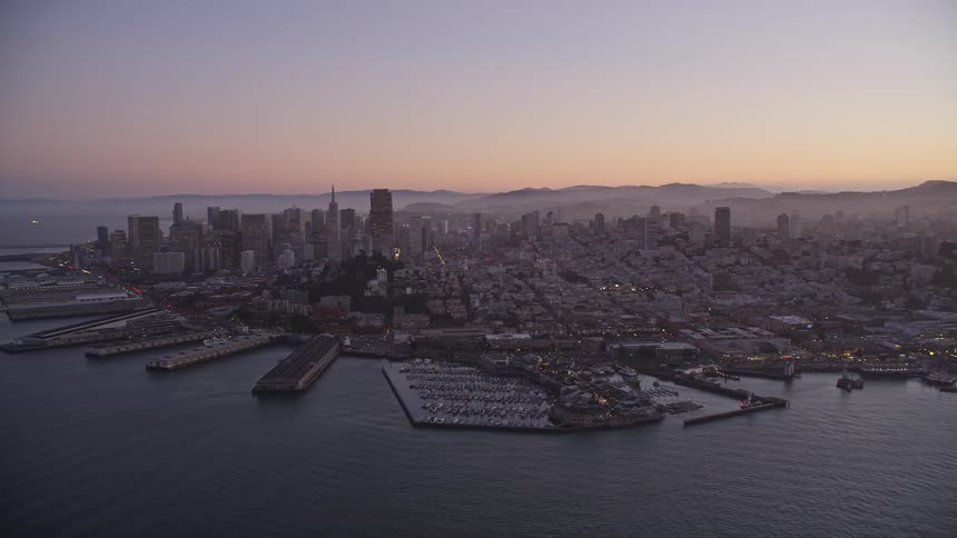 A morning aerial clip of a city