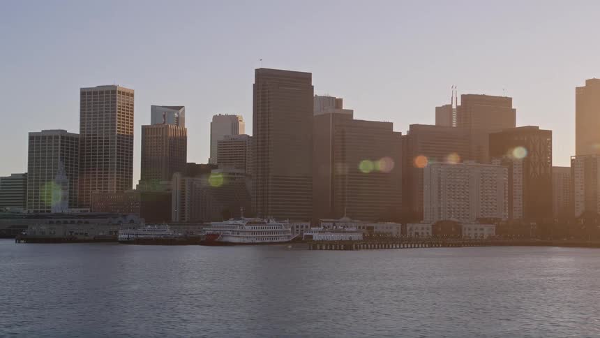 The city skyline and waterfront area of san francisco at dusk