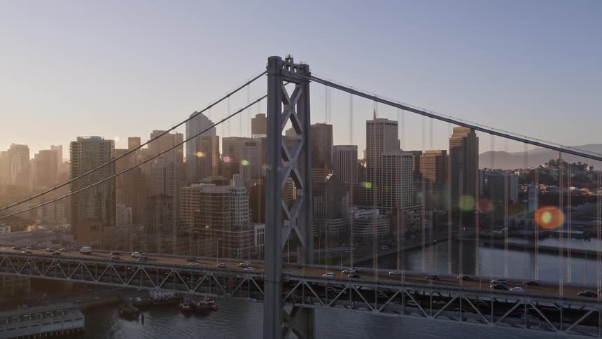 Aerial view of the oakland bay bridge and san francisco cityscape