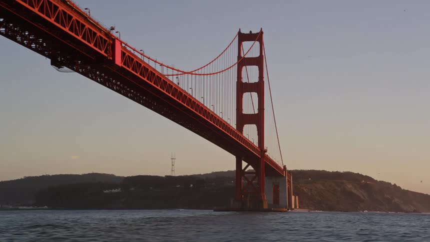Aerial view of the golden gate bridge in san francisco bay at dusk