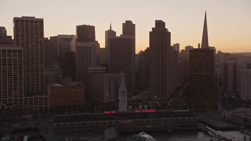 Aerial view of the skyline of san francisco at evening