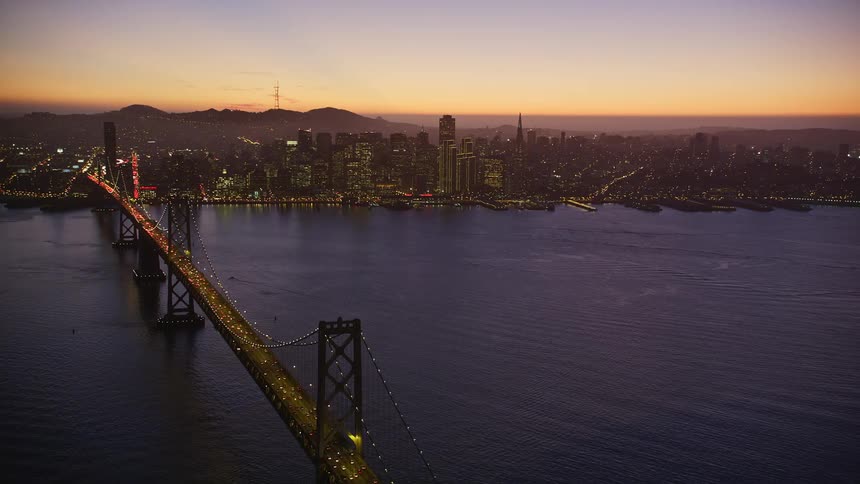 Aerial view of the city of san francisco and the golden gate at dusk