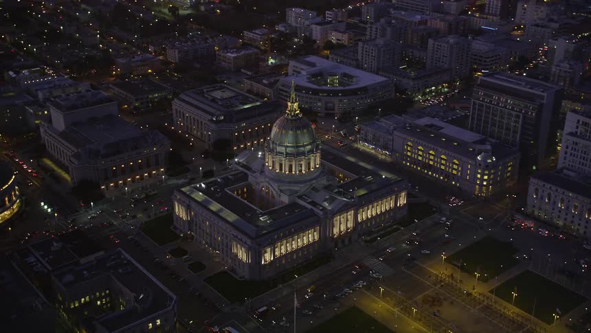 Aerial view of the san francisco city hall at night