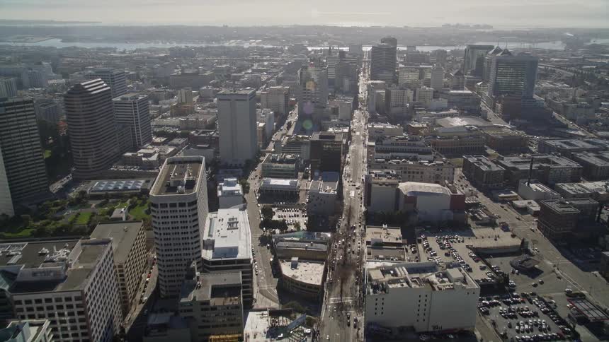 Aerial view of downtown oakland california cityscape