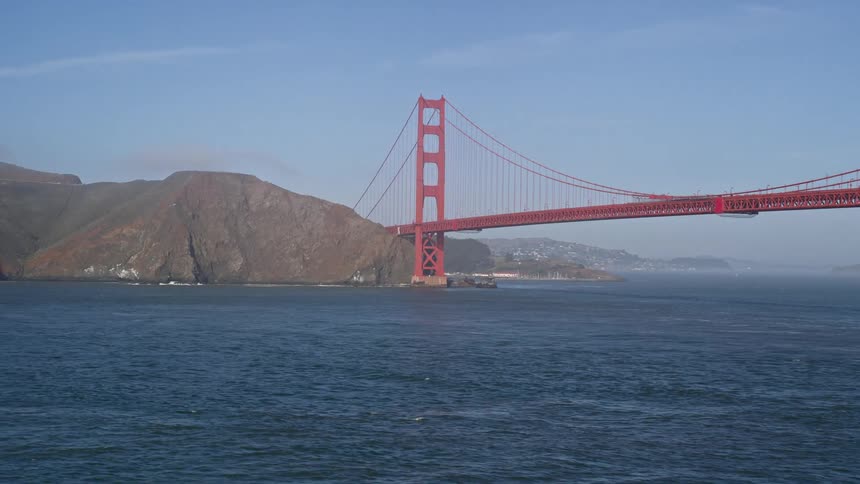 Aerial scenery of the golden gate bridge over the blue sea on a clear day