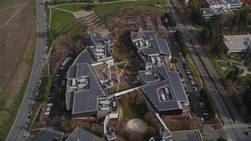 Top view of university and commercial buildings in an urban city