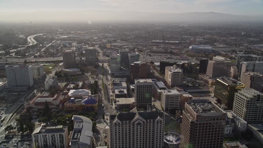 Traffic moves through an enormous downtown city area