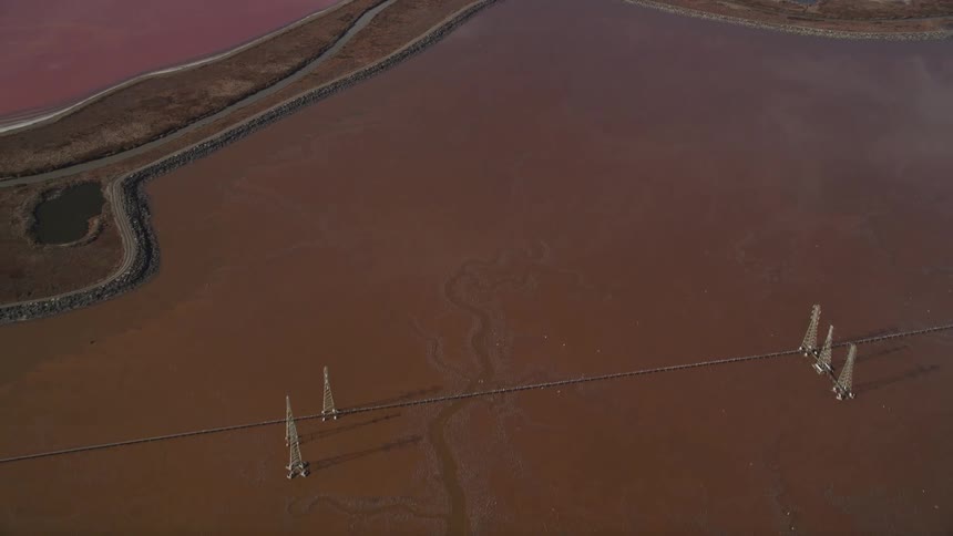 Aerial view of pink salt lakes mid day