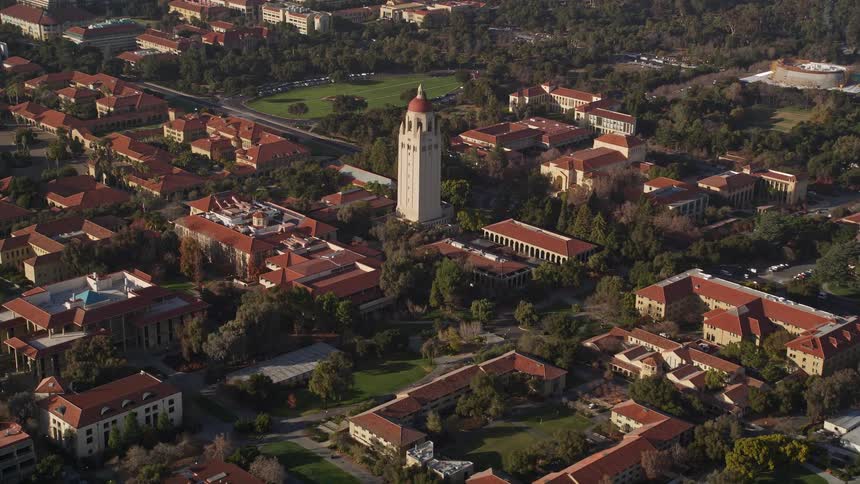 Aerial view of hoover tower at stanford university
