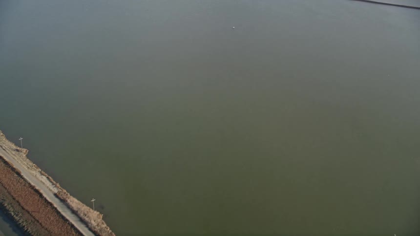 Aerial panorama of dividers in river water channels
