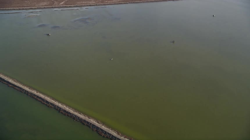 Aerial view of salt evaporation ponds