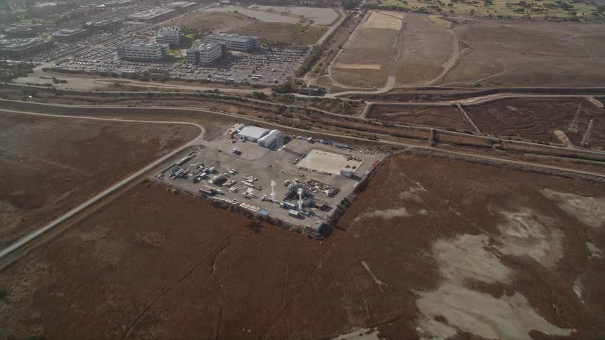 Overhead view of googles campus and the surrounding cityscape