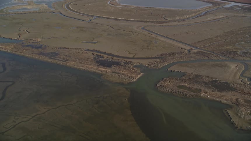 Aerial view of river channels with scattered lands