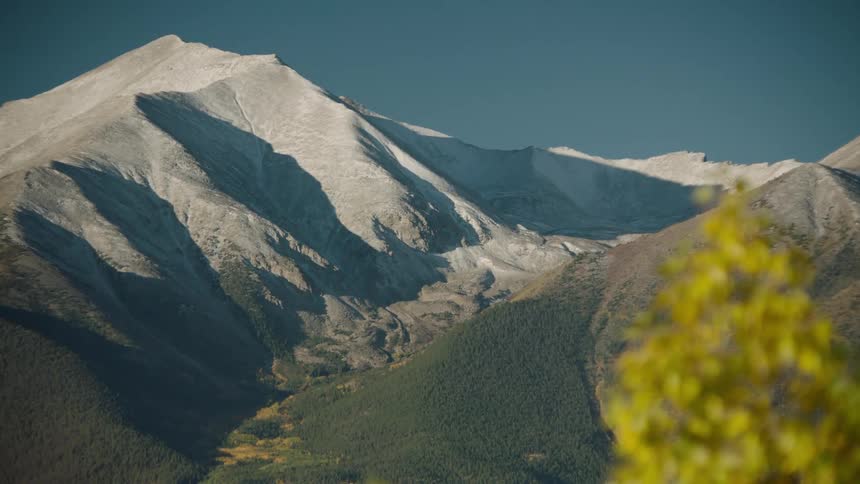 Panorama of mountain ranges against a cloudless blue sky
