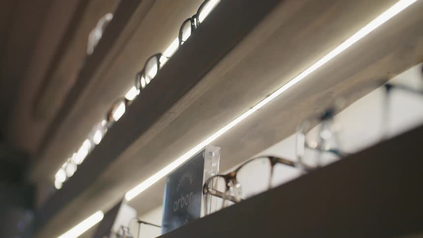 Rows of glasses in a store