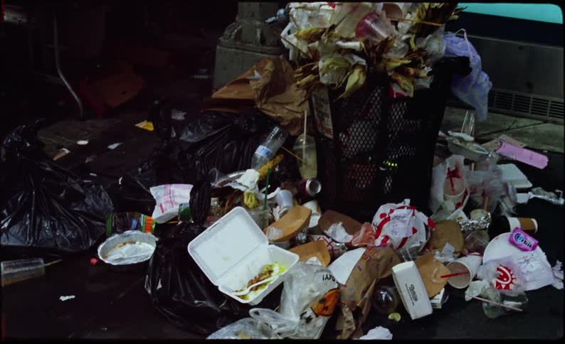 Garbage thrown on the ground on the corner of a city