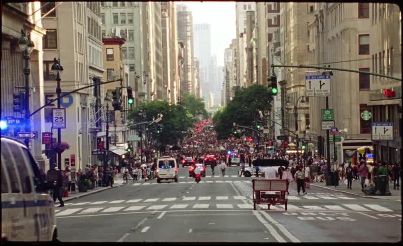 A clip of a busy street in a city