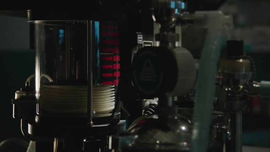 The medical equipment is working in the dark
