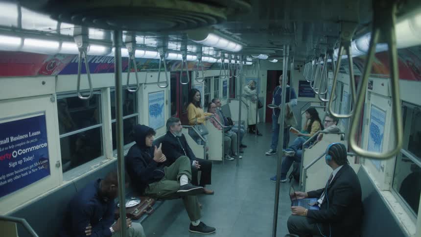 Lights flickering inside a subway train