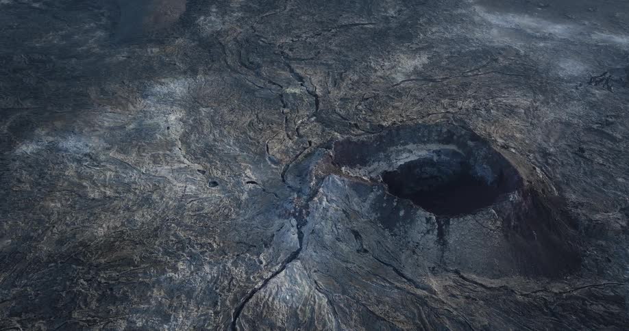 Aerial panorama of a large volcanic crater