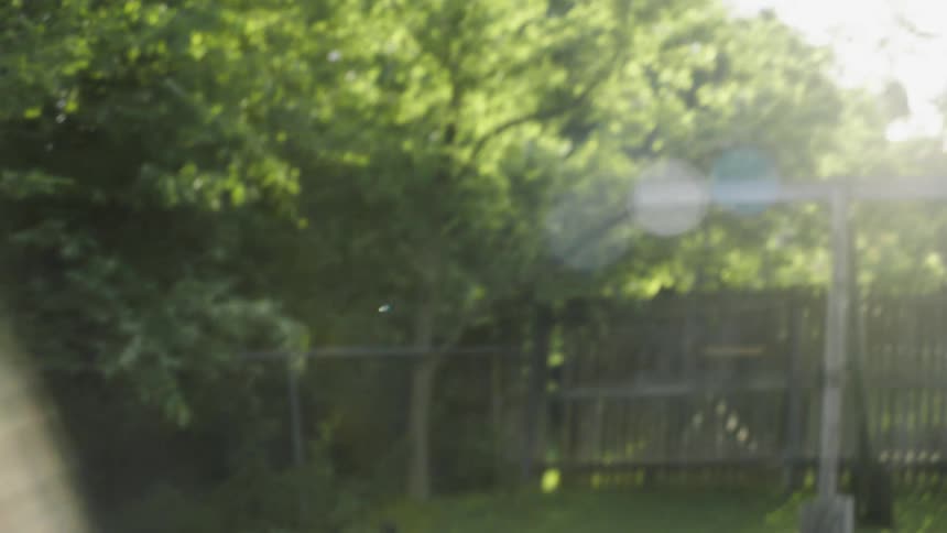 A man playing with a paper plane in the backyard at morning