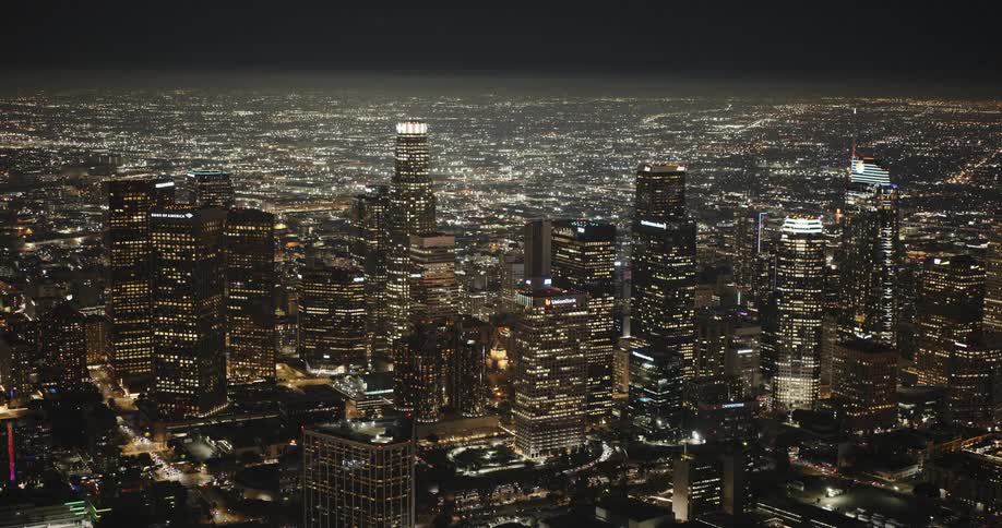 Aerial view of the los angeles cityscape at night