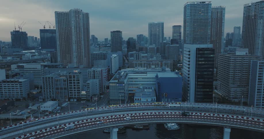 Traffic travels on the overpass in Tokyo