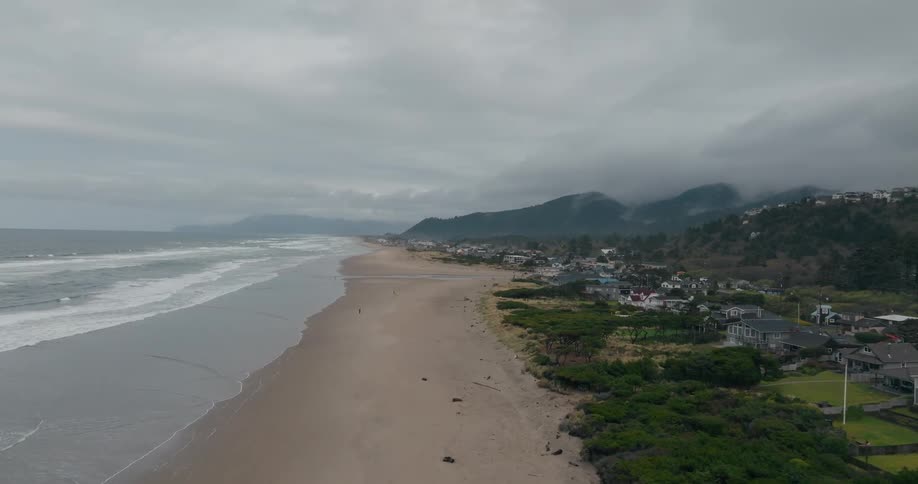Aerial view of rockaway beach in new york on a cloudy day