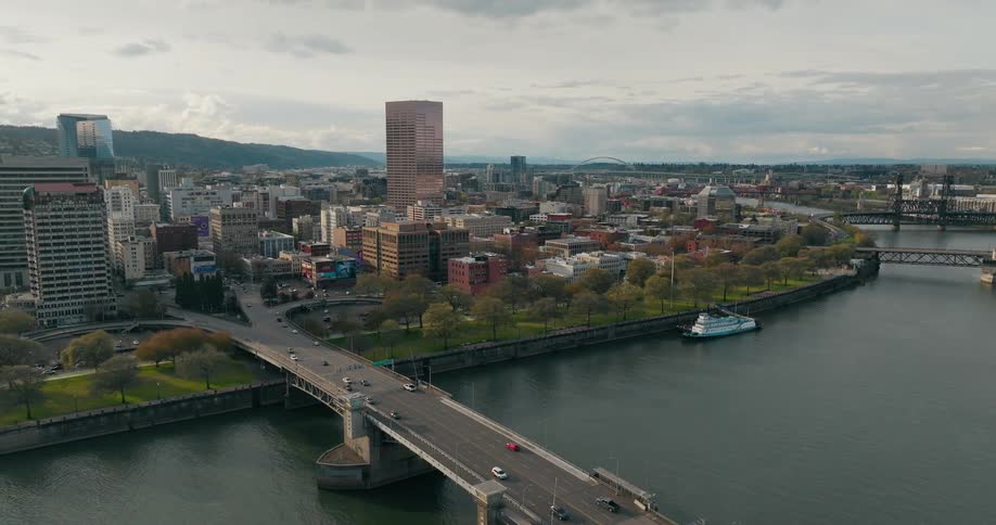 Aerial view of the bridges of portland at daytime
