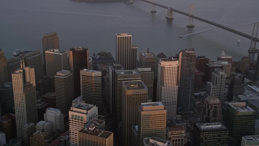 Aerial view of downtown san francisco and the bay bridge