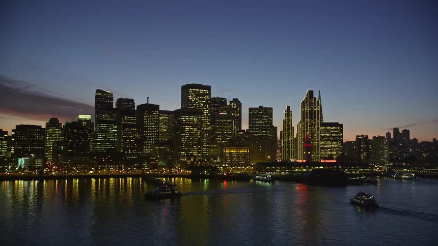 Aerial view of the skyline of san francisco at sunset
