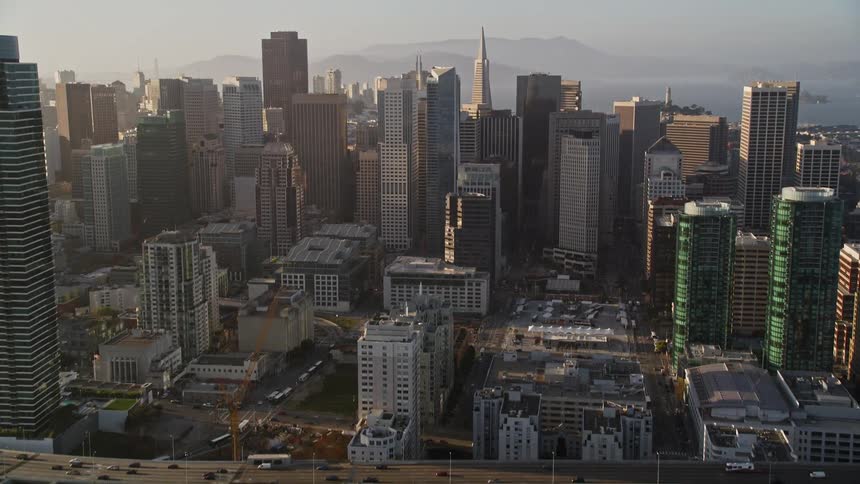 An aerial view of the downtown san francisco cityscape