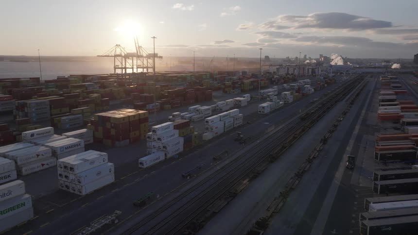 The harbor is full of shipping containers