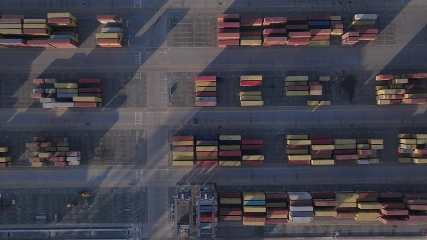 Aerial panorama of stacks of containers at a logistics port
