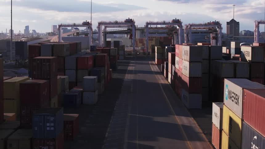 Shipping containers fill the port