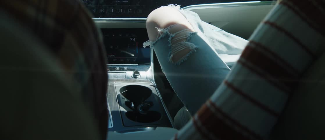 Two people are riding in the car