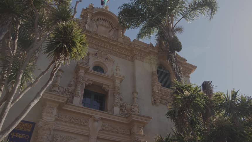 Exterior architecture of an old building with palm trees around during the day